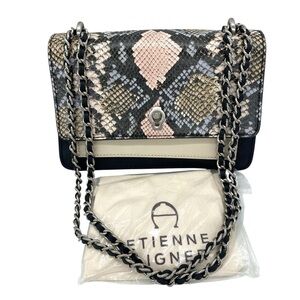 Etienne Aigner Leather Snakeskin Print Lana Convertible Bag